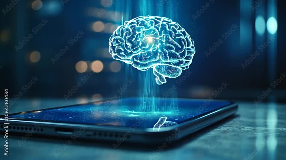 Poster close-up of a black smartphone on a marble surface with blurred lights in the background.animation l