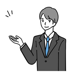 笑顔で案内する若いビジネスマンのイラスト