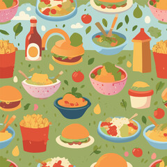 Seamless pattern of delicious food collection