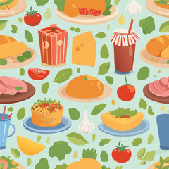 Fototapeta premium Seamless pattern of delicious food collection