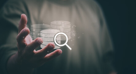 Information search technology, search engine optimization, male hand using a smartphone to search information, using the search bar function on your website