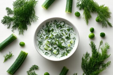 Stylized 3D Fennel Soup Illustration with Herb Greens