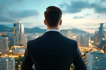 Fototapeta premium Business leaders celebrate success in urban landscapes