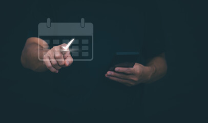 Businessmen manage time for efficient work, emphasizing appointment reminders and meeting agendas on the calendar, time management concepts, and action plans.