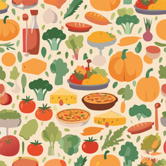 Seamless pattern of delicious food collection