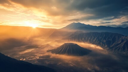 Sunrise Over Volcanic Mountain Range