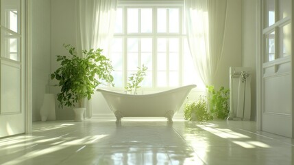 Fototapeta premium Serene Bathroom with Natural Light and Plants