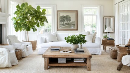 Cozy Living Room with Natural Elements and Soft Textures