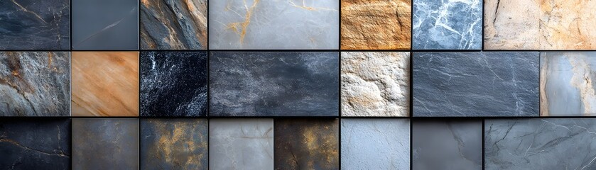 A Collection of Textured Stone Tiles in Various Colors and Patterns