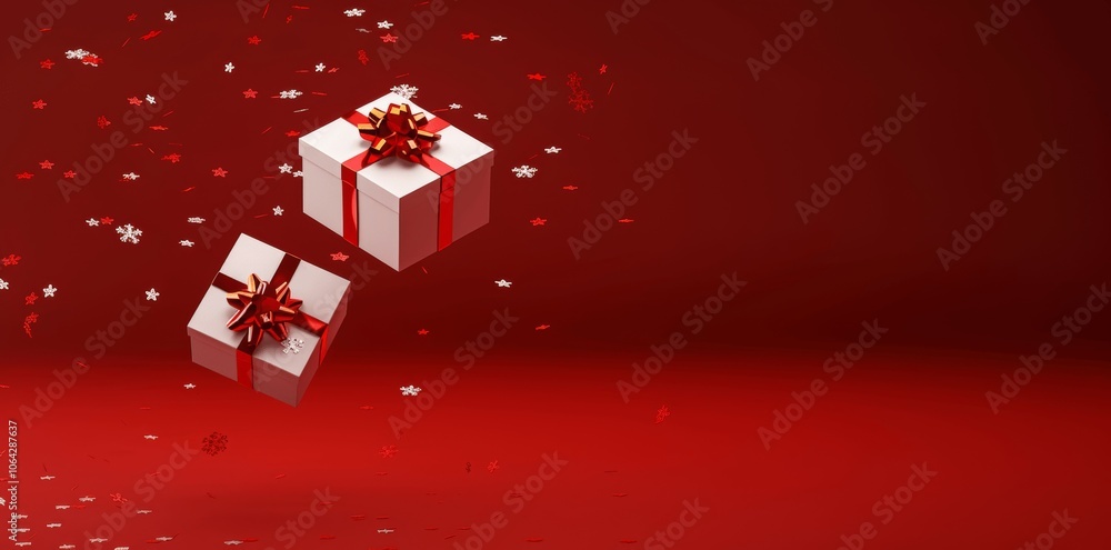 Aufkleber minimalist open gift boxes on red background 3d rendering for advertising and presentation design