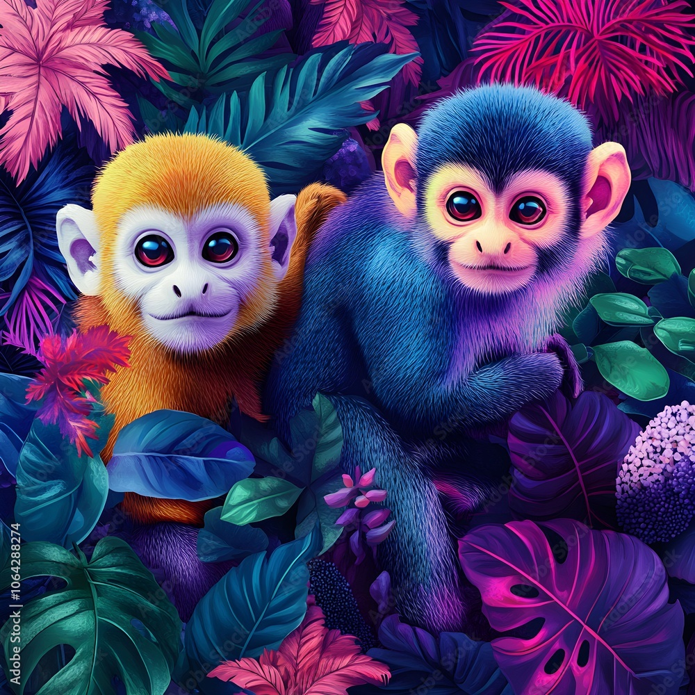 Canvas Prints two monkeys in a tropical jungle