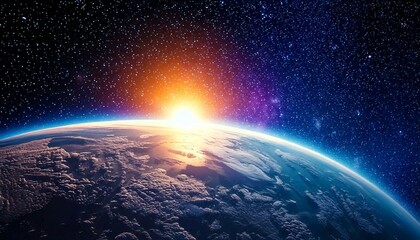 planeta tierra en el espacio con resplandor del sol