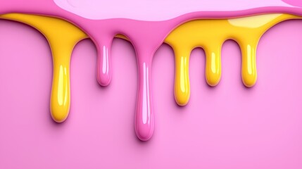 Pink and yellow dripping paint on a pink background.