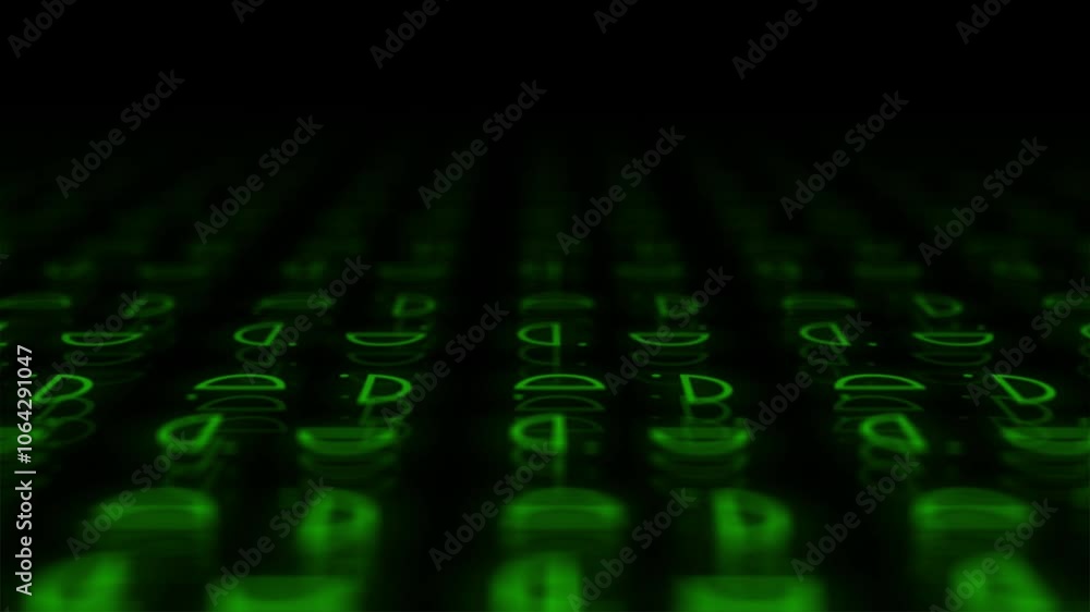 Poster green digital code: letter d pattern on dark background