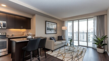 Fototapeta premium Modern Apartment Interior with City View