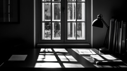 Serene Workspace with Natural Light and Shadows