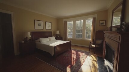 Fototapeta premium Cozy and Bright Bedroom with Natural Light