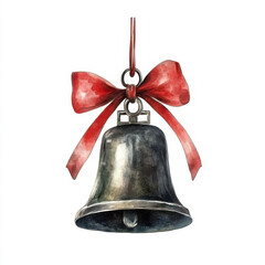 beautiful watercolor bell with red ribbon, perfect for festive occasions