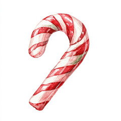 Watercolor candy cane with red and white stripes, perfect for festive decor