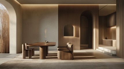 Elegant Minimalist Wood Interior Design Scene