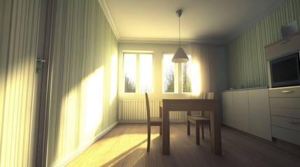 Bright Minimalist Kitchen with Wooden Table and Chairs