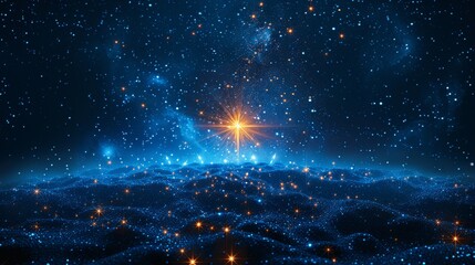 Bright Star of Bethlehem Nativity in Dark Blue Starry Sky with High-Resolution Illustrative Vector Design