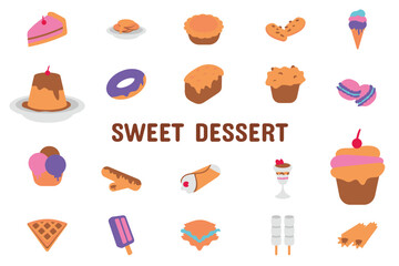 Sweet Dessert Flat Vector Illustration Icon Sticker Set Design Materials