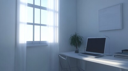 Minimalist Home Office with Natural Light and Plants
