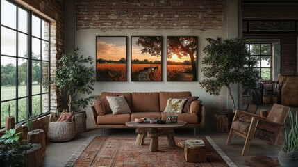 Cozy Living Room with Artistic Nature Prints