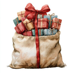 Obraz premium festive sack filled with colorful gifts and red bow, perfect for celebrations