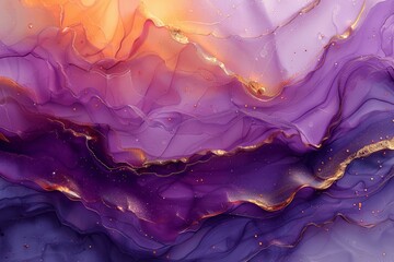 Obraz premium Vibrant Fantasy Alcohol Ink Painting with Gold Leaf Accents and Watercolor Washes