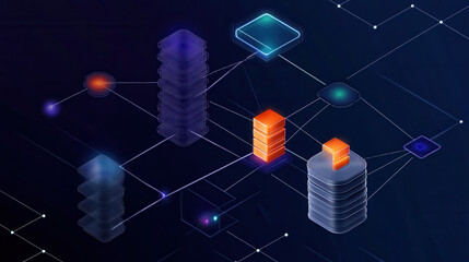 Fototapeta premium digital illustration of deep learning model architecture featuring various data structures and connections, showcasing technology and innovation