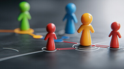 Obraz premium Colorful figurines representing teamwork and collaboration in network. vibrant colors symbolize diversity and interaction among individuals