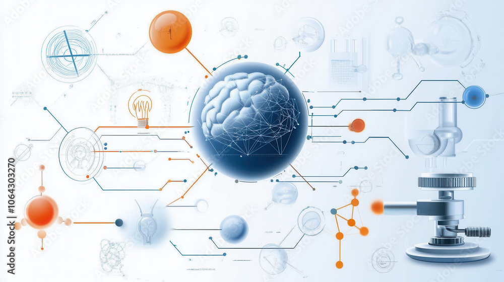 Poster image illustrates conceptual representation of brain interconnected with various scientific elements