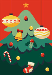 Merry Christmas and happy new year background decorated with tree and element flat design style