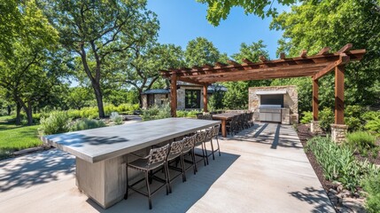 Modern Outdoor Kitchen with Spacious Dining Area
