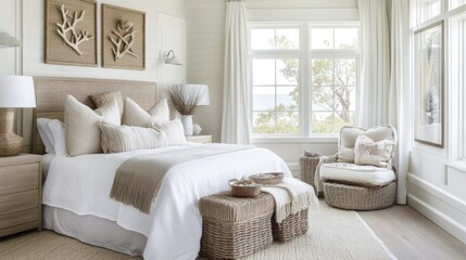 Fototapeta premium Bright and Airy Coastal Bedroom Design