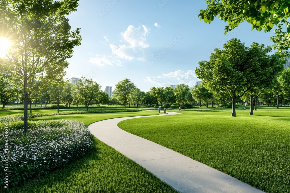 Poster a park with a path and trees