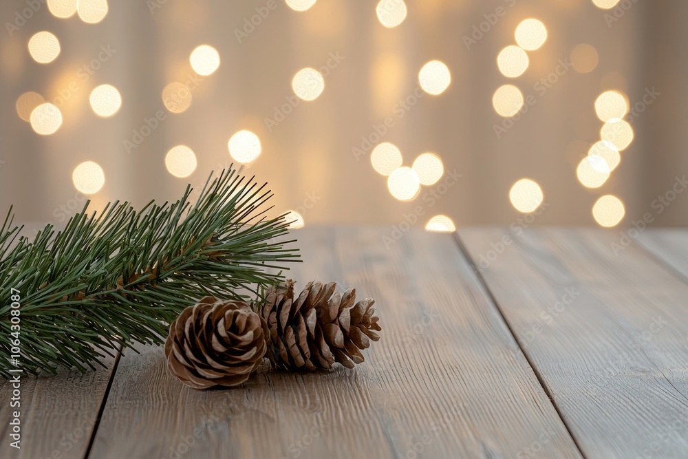Poster a pine tree branch with two pine cones on it