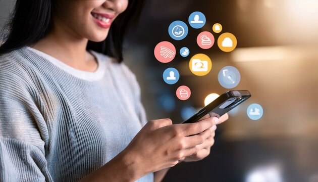 Young woman using smart phone,Social media concept