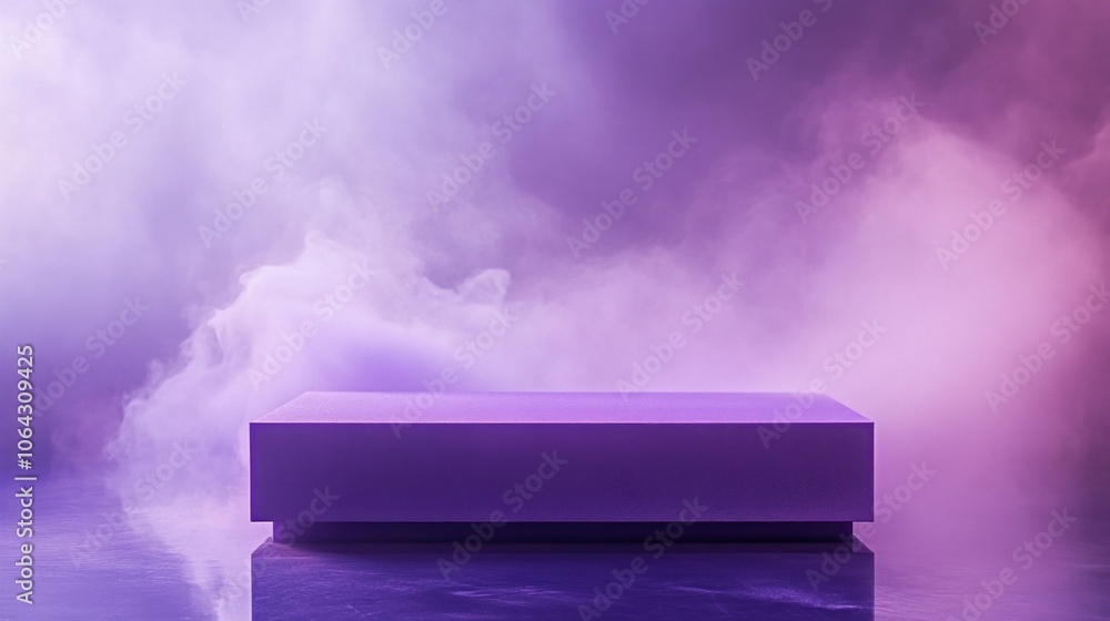 Poster a minimalist platform surrounded by colorful mist, creating a serene and ethereal atmosphere.
