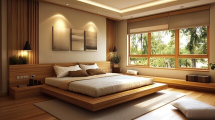 Naklejka premium Modern Minimalist Bedroom with Natural Light