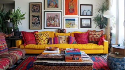 Colorful Living Room with Art and Textiles