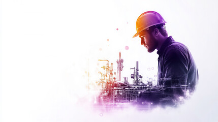 skilled plumber wearing hard hat stands confidently at construction site, surrounded by industrial equipment and pipes, showcasing dedication and expertise
