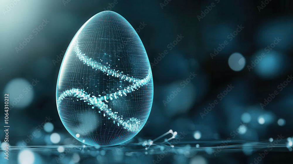 Poster futuristic deep blue egg with dynamic glowing patterns, symbolizing innovation and technology. intri