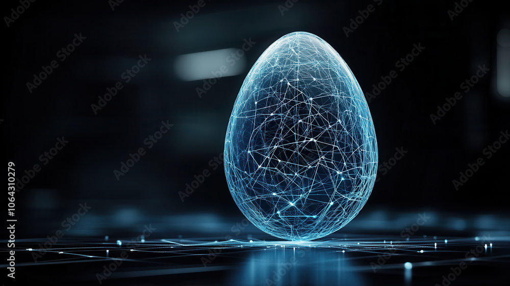 Aufkleber futuristic deep blue egg with network of glowing lines, symbolizing technology and innovation. egg i