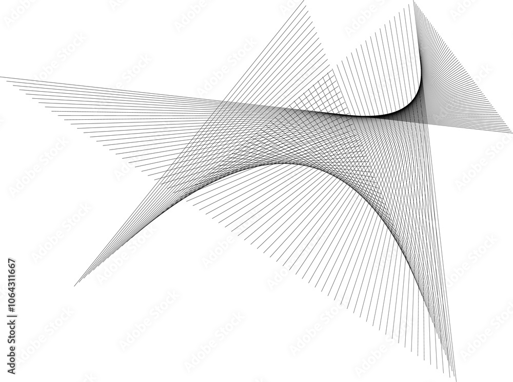 Poster black and white intersecting lines, twisted mesh element isolated on white