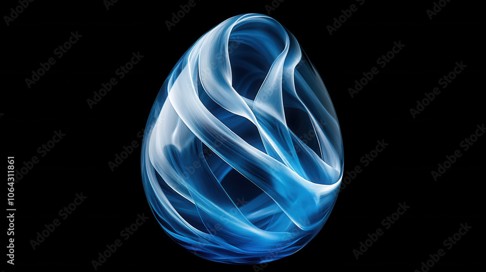 Poster deep blue egg shaped object with swirling patterns creates mesmerizing visual effect. smooth surface
