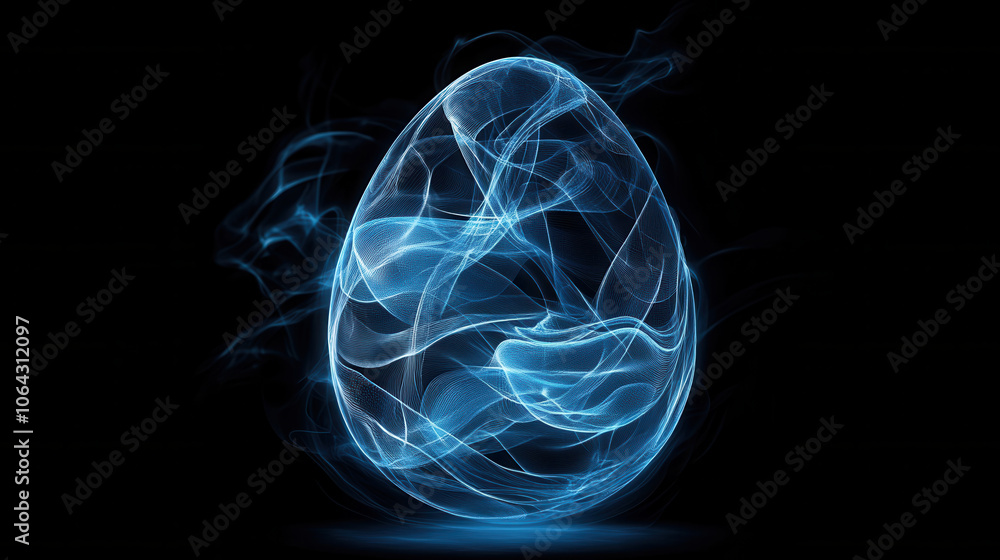 Poster luminous, deep blue egg shaped structure with swirling patterns creates captivating visual effect. e