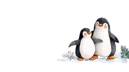 Obraz premium Cute Penguins Skating on Ice in Watercolor Style